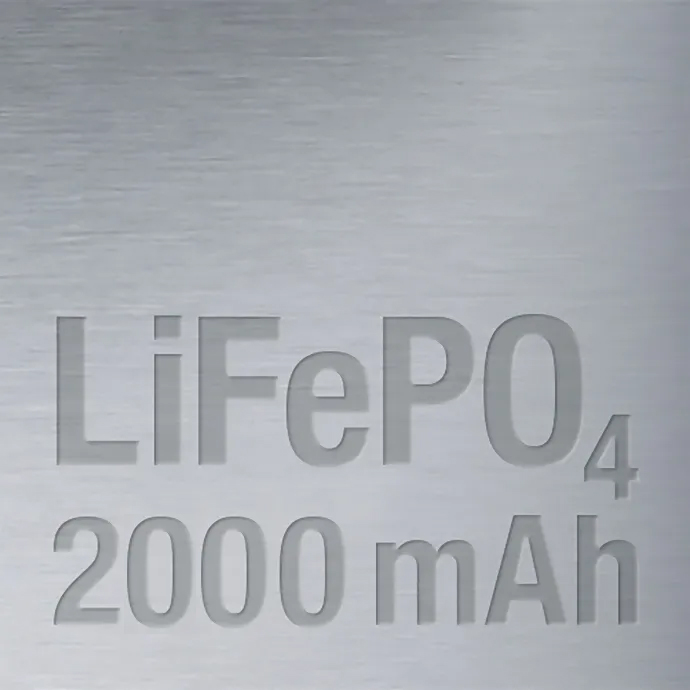Includes lithium iron-phosphate rechargeable battery