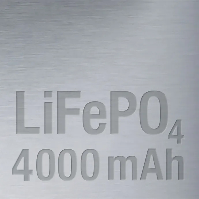 Includes lithium iron-phosphate rechargeable battery